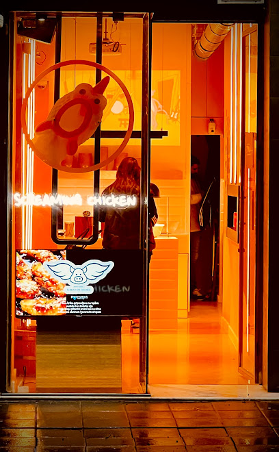 This is SCREAMING CHICKEN, Makedonska's logo
