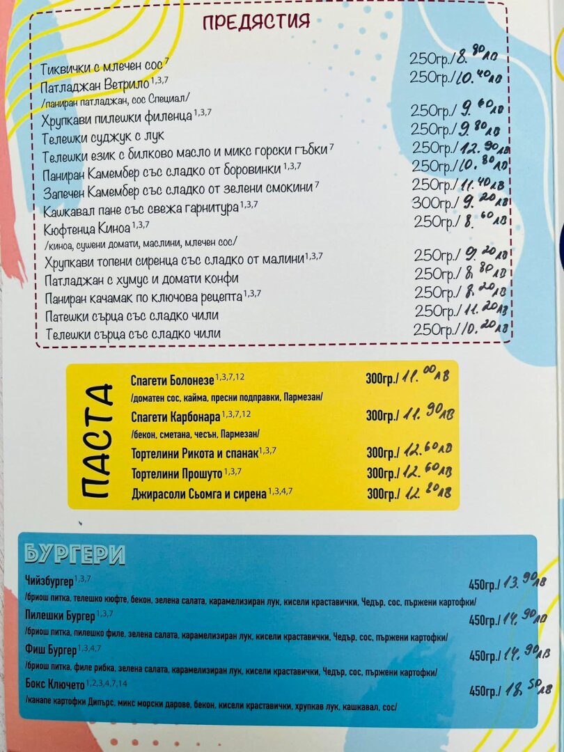 Ключето до морето - Меню 2022