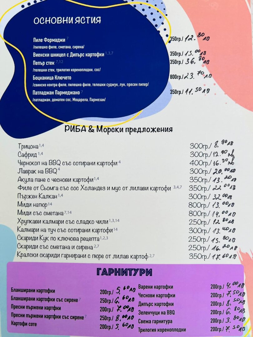 Ключето до морето - Меню 2022