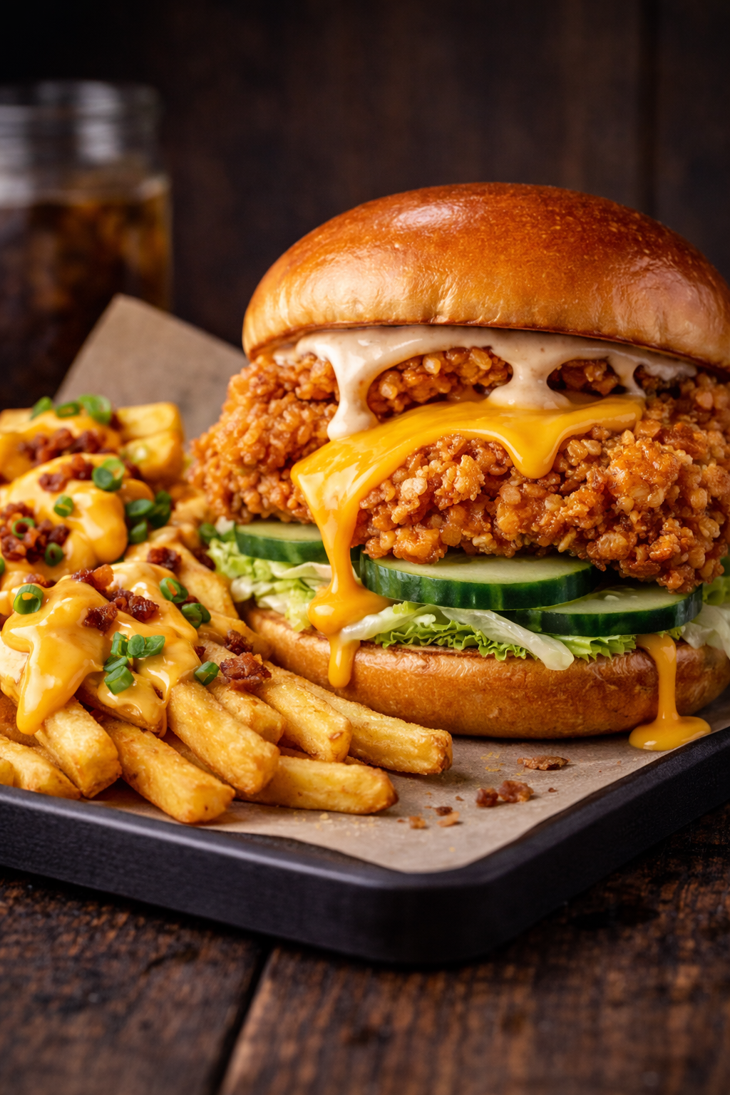 image-Пилешки бургер + хрупкави картофи