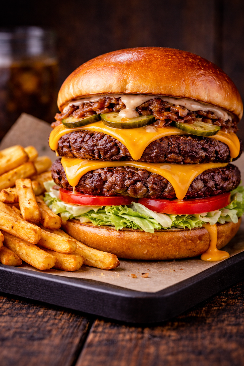 image-Двоен чийзбургер + хрупкави картофи