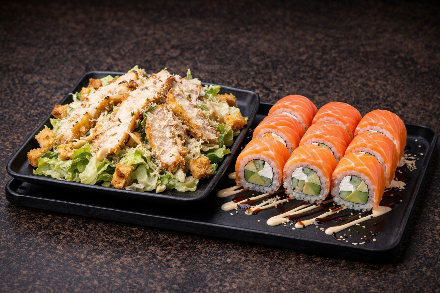 image-Салата Цезар + Суши с пърлена сьомга и Филаделфия